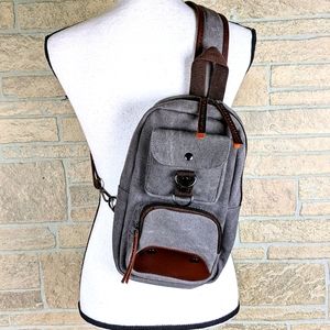 GREG NORMAN Canvas Leather Sling Bag Cross Body